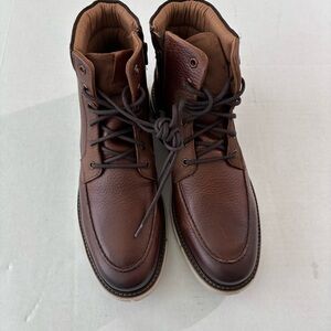 Franco Fortini Mens Ken Cognac Leather Ankle Lace Up Lug Boots w/Zipper Sz 12